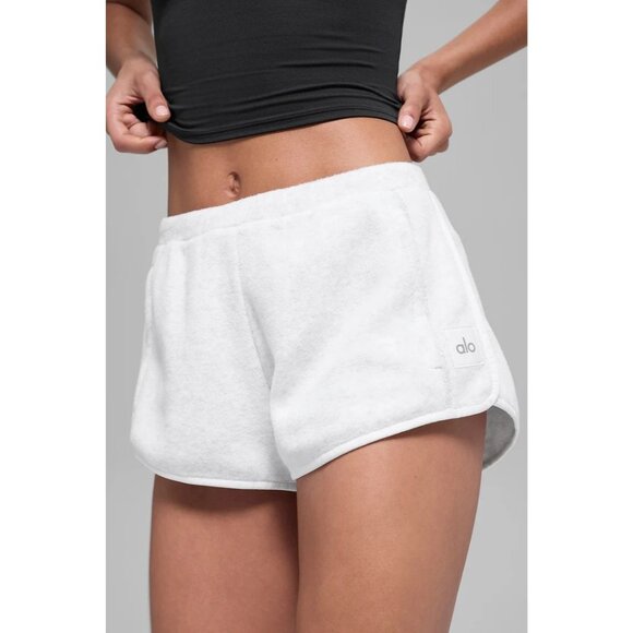 ALO Yoga Polar Fleece Retreat Short Style W6553R in White Heather Grey - Picture 2 of 7